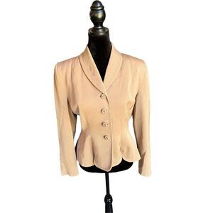 Vintage 1940’s Silk Blend Taupe Blazer W/Rose Buttons and Petal Hem Women’s M